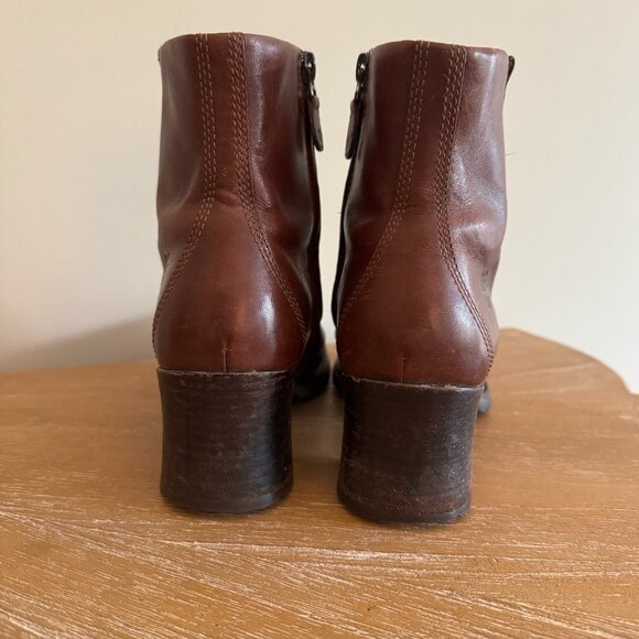 Timberland Genuine Leather Boots Block Heel Booties Distressed Tan Brown 7.5 - Picture 7 of 12